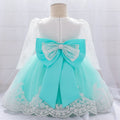 Girls' Long-Sleeved Flower Lace Bow Design Party Dresses childrensterritory