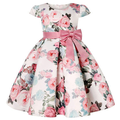 Flower Print Kids Girls Elegant Birthday Party Dresses childrensterritory