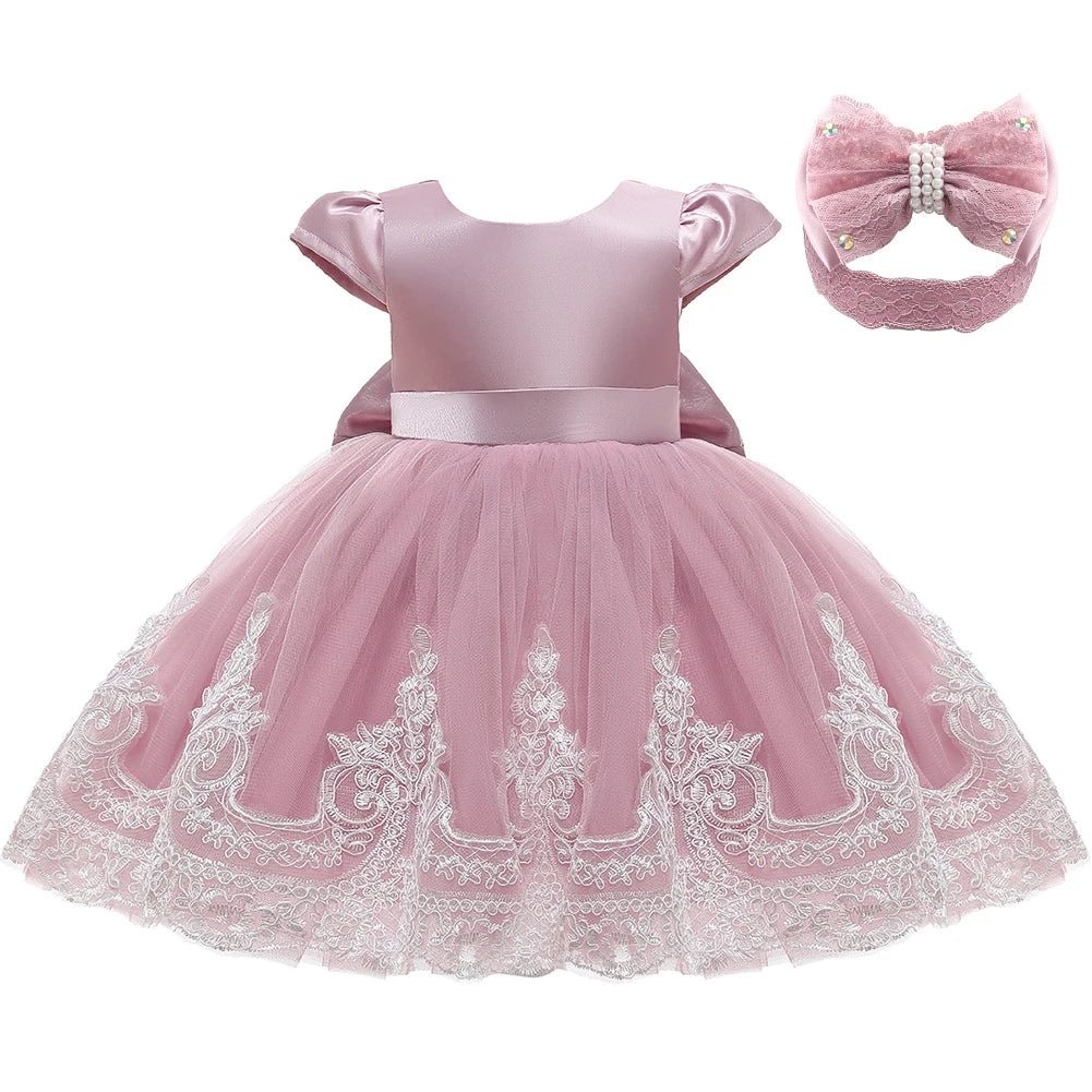 Girls Embroidery Bow Design Princess Dresses