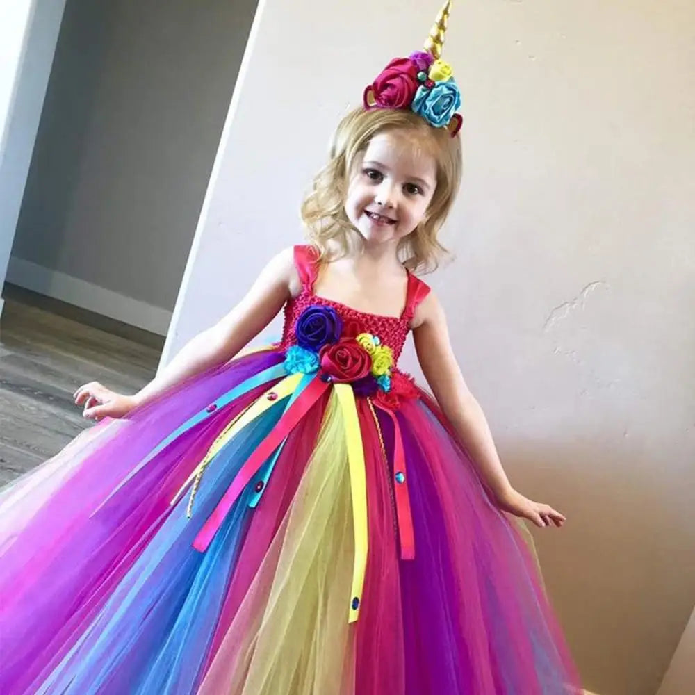 Party Dresses for Girls: Ball Gown Flower Design with Daisy Ribbons