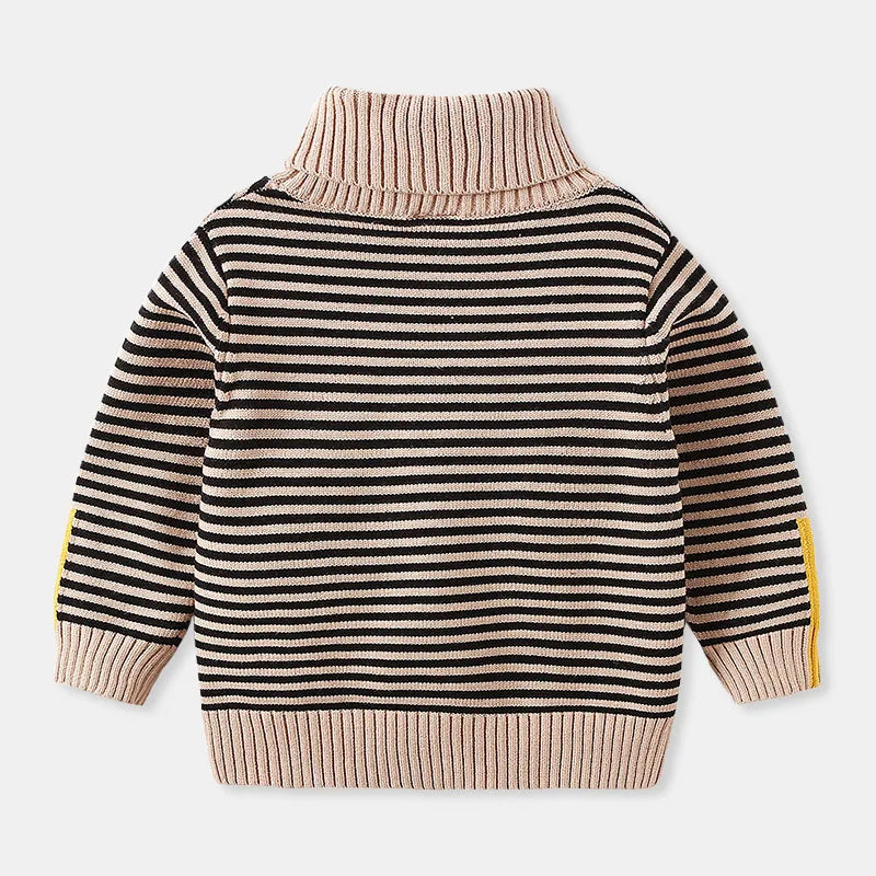 Kids Boys Warm High Neck Knitted Striped Sweater childrensterritory