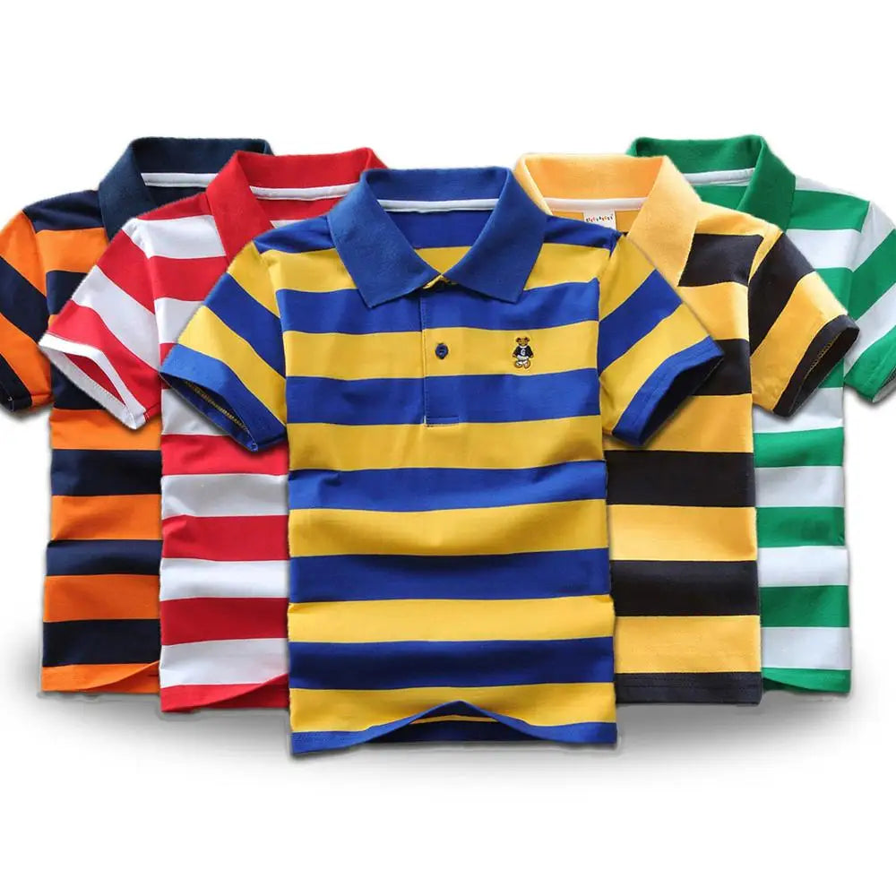 Color Striped Design Short Sleeve Kids Summer Shirts childrensterritory