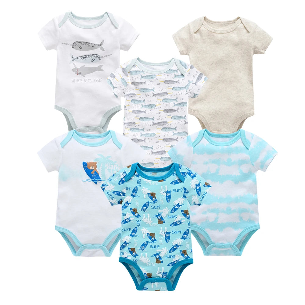 6 pcs/lot Baby Girls Cartoon Print Bodysuits for Summer childrensterritory