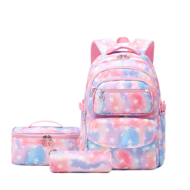Kids Girls Stars Print School Backpack with Lunch Box and Pencil Case