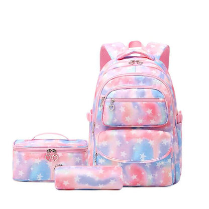 Kids Girls Stars Print School Backpack with Lunch Box and Pencil Case