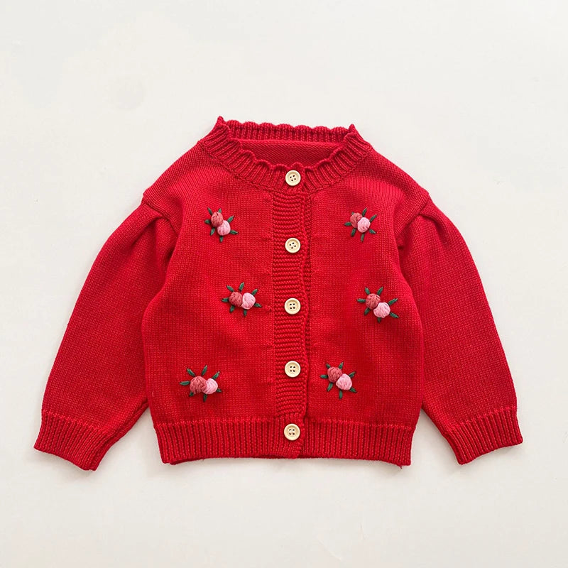 Baby Girls Long Sleeves Floral Embroidery Knitted Cardigans childrensterritory