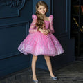 Kids Girls Long Sleeves Sparkling Sequined Puff Gown/Dress