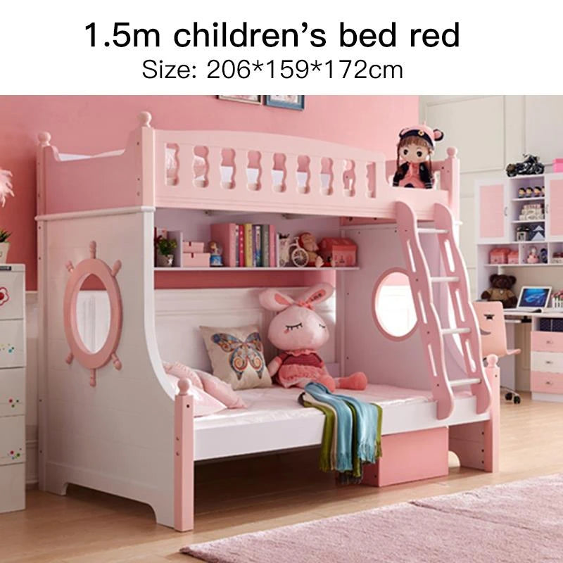 Luxurious Modern Style Kids Girls Pink Bunk Beds with Ladder childrensterritory