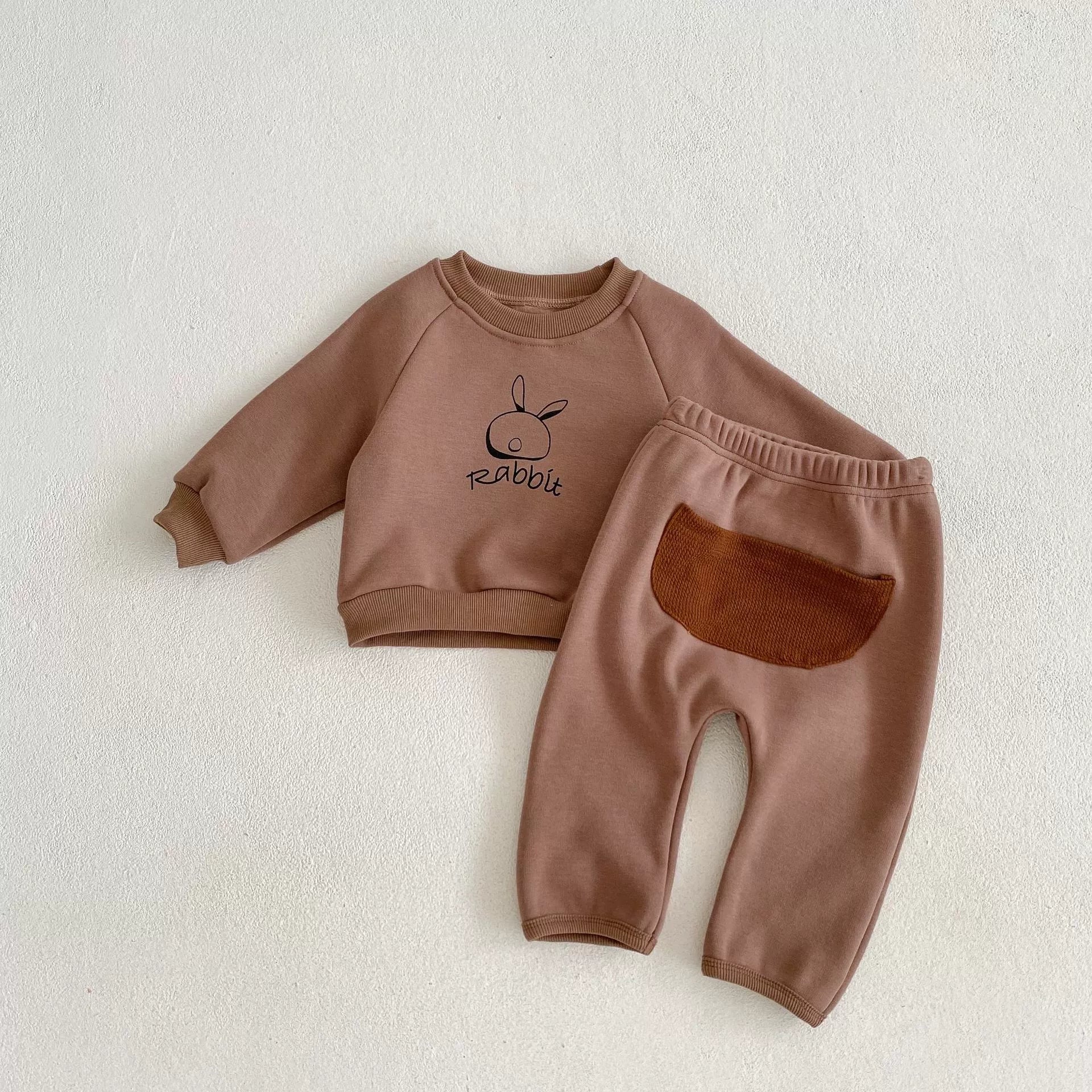 Baby Rabbit Print 2Pcs Warm Clothing Set for Boys/Girls