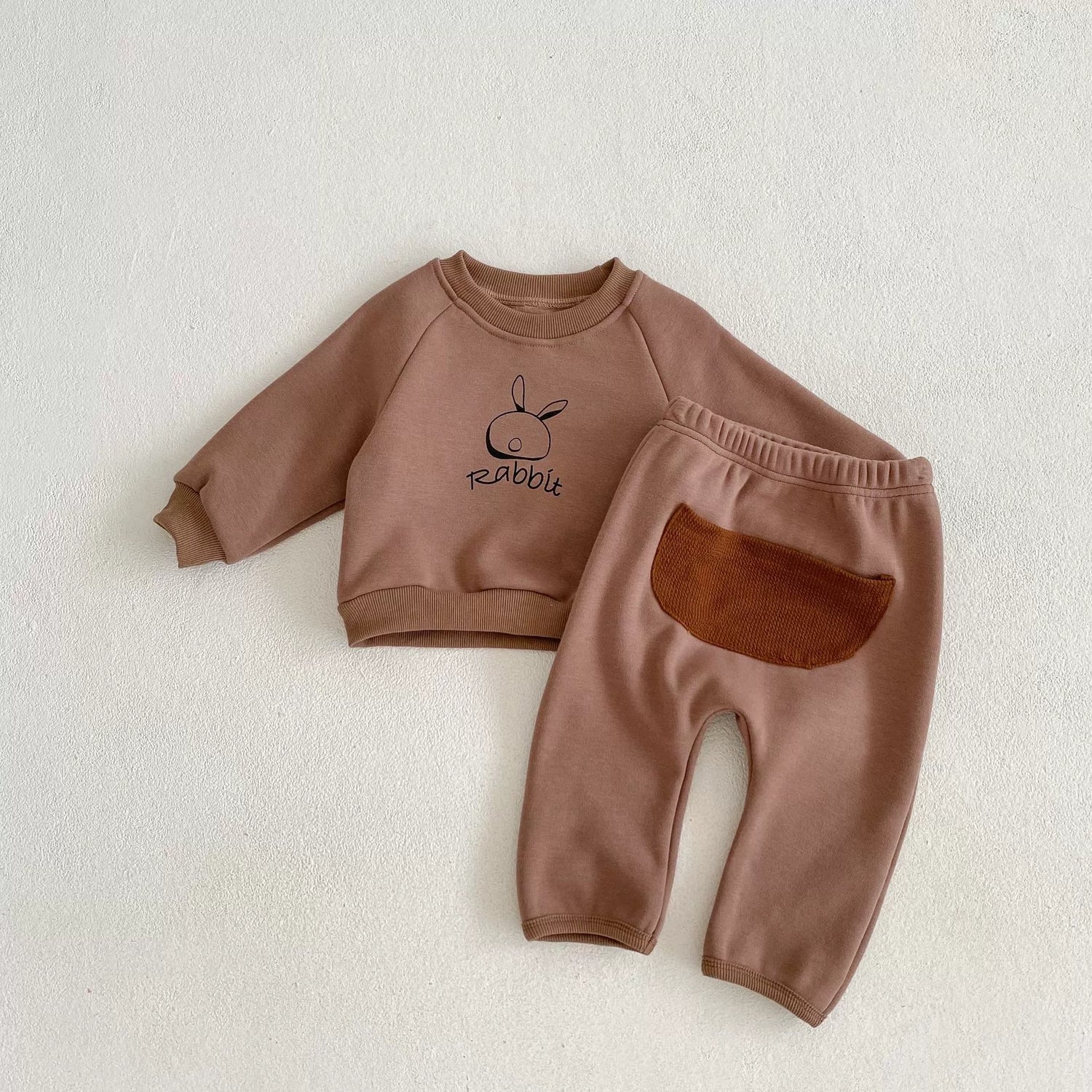 Baby Rabbit Print 2Pcs Warm Clothing Set for Boys/Girls