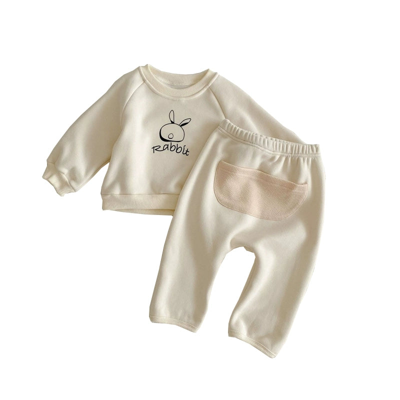 Baby Rabbit Print 2Pcs Warm Clothing Set for Boys/Girls