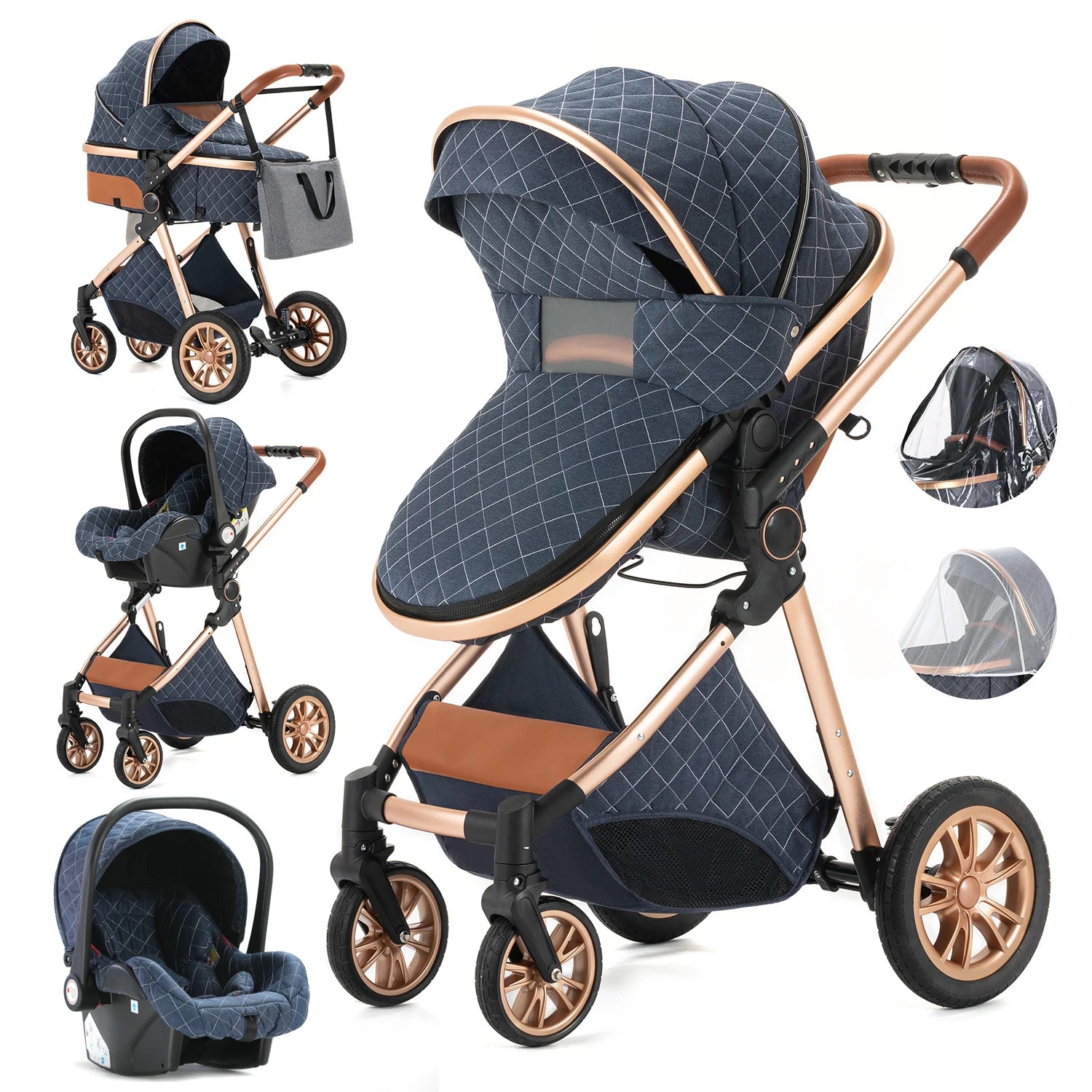 3 in 1 Portable High Landscape Luxury Baby Stroller