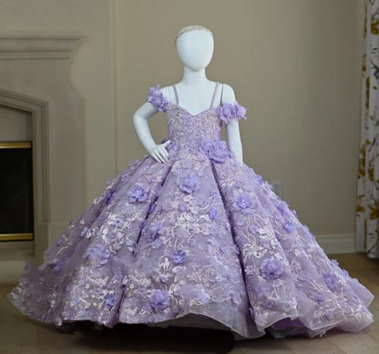 Girls Lace Appliqued Lavender Princess Dress for Communion childrensterritory