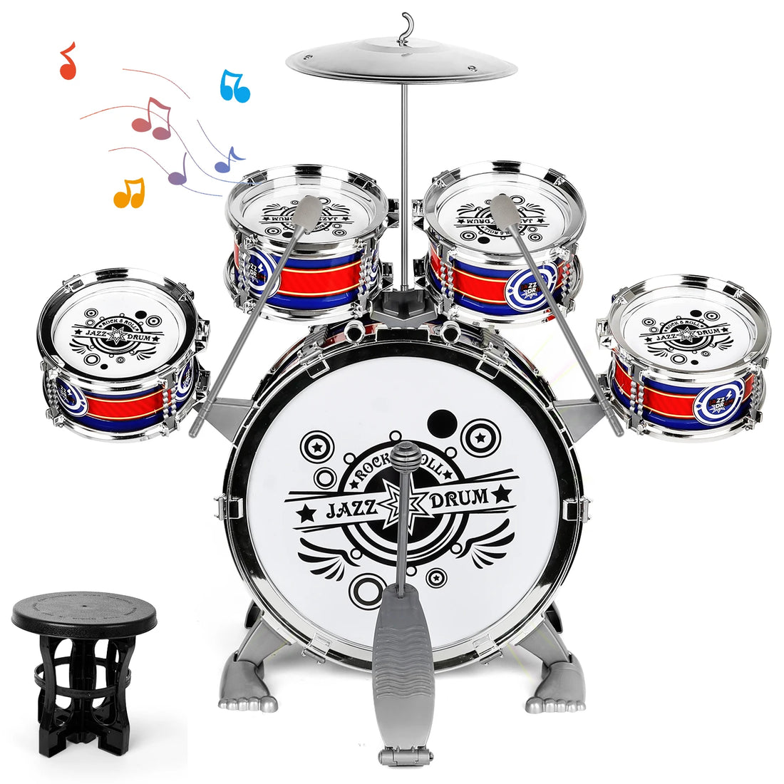 Kids Musical Instruments Toy- Mini Jazz Drum Set with Stool