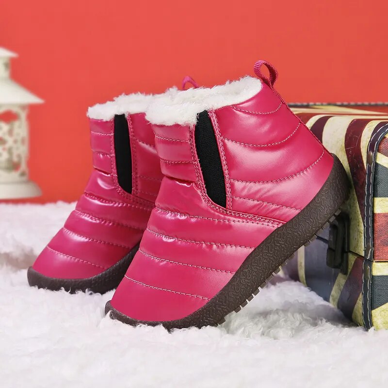Kids Girls Boys Plush Leather Waterproof Warm Snow Boots childrensterritory