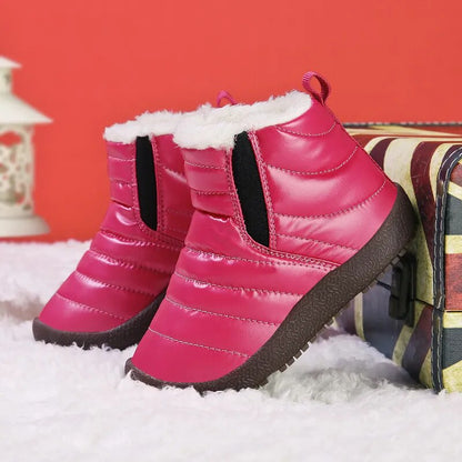 Kids Girls Boys Plush Leather Waterproof Warm Snow Boots childrensterritory