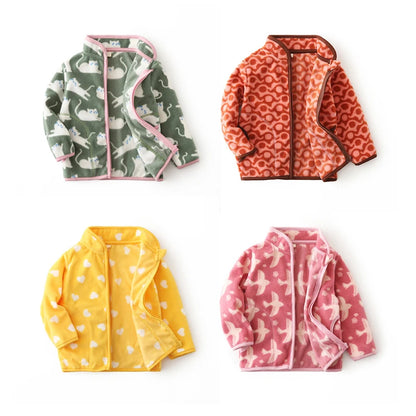 Cartoon Animal Printed Plush Warm Fleece Girls Jackets childrensterritory