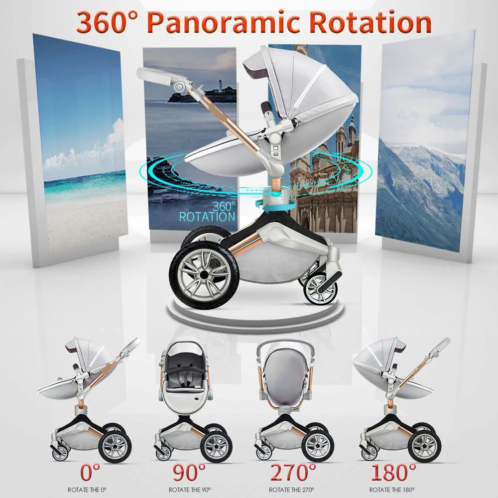2 in 1 Rotateable, PU Leather Luxury Baby Stroller childrensterritory