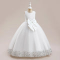 Solid Color Sequin Bow Design Kids Girls Formal Evening Vestidos childrensterritory