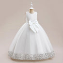Solid Color Sequin Bow Design Kids Girls Formal Evening Vestidos childrensterritory