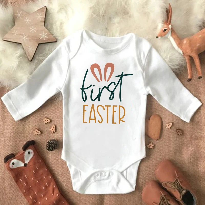 "My 1st Easter" Latter Print Baby Long Sleeve Easter Bodysuit childrensterritory