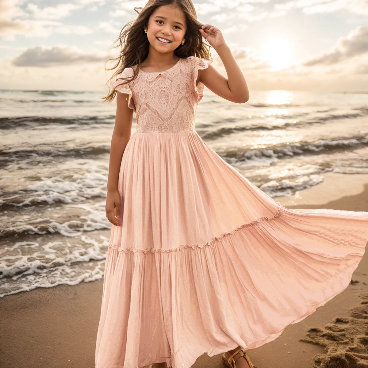 Kids Girls Lace Design Bohemia Long Dresses childrensterritory