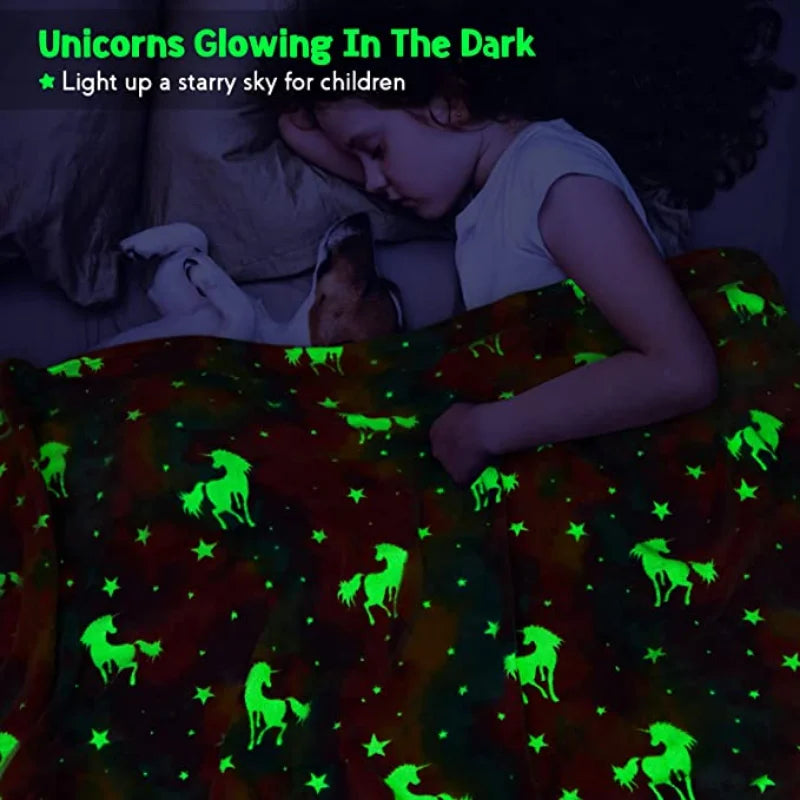 Soft Cozy Glow in The Dark Unicorn Blanket for Kids childrensterritory