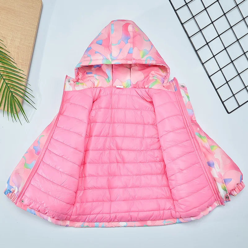 Girls Camouflage Design Down Cotton Hooded Jackets childrensterritory