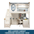Kids Modren Bunk Bed with Bookcase and Wardrobe childrensterritory
