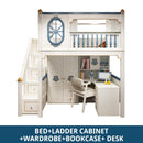 Kids Modren Bunk Bed with Bookcase and Wardrobe childrensterritory