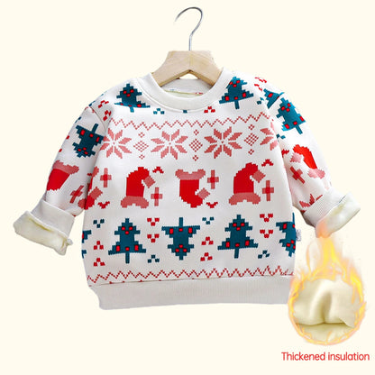 Plush Velvet Printed Casual Christmas Sweatshirts for Kids childrensterritory