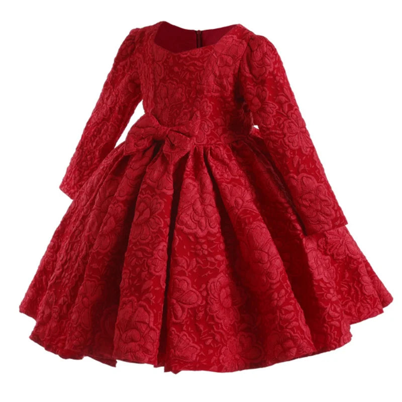 Long sleeved Bow Design Party Dresses For Girls childrensterritory