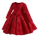 Long sleeved Bow Design Party Dresses For Girls childrensterritory