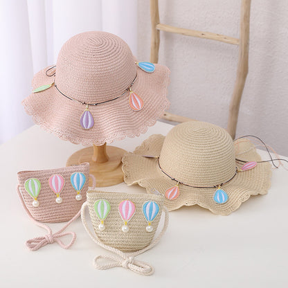 Kid Girl Colorful Anti-Dust Straw Hat with Bag Set  childrensterritory