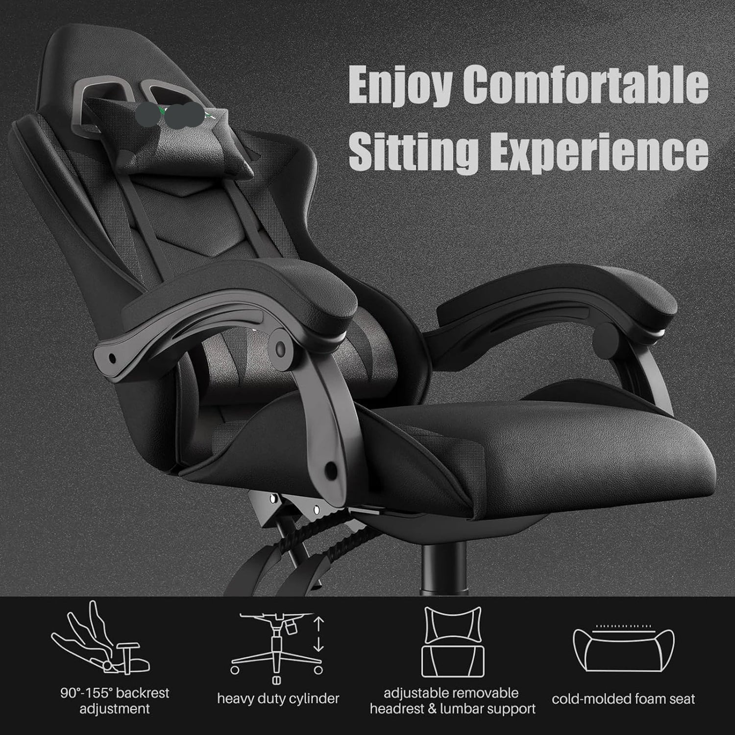 PU Leather Gaming Chair with Headrest and Lumbar Support childrensterritory