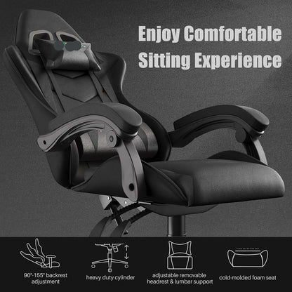 PU Leather Gaming Chair with Headrest and Lumbar Support childrensterritory