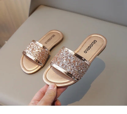 Kids Girls Rhinestones Shiny Soft Breathable Summer Sandals