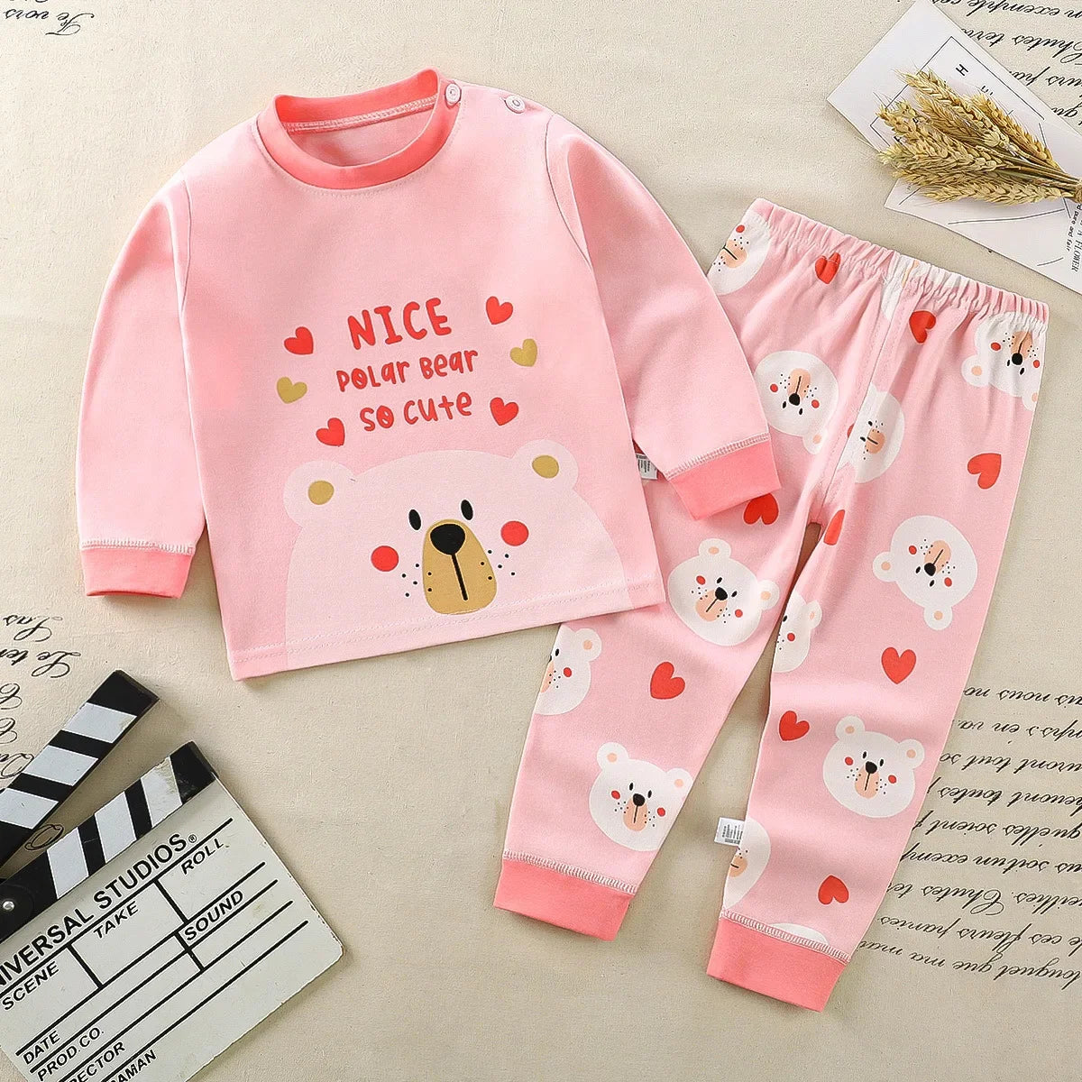 Kids Cartoon Print Casual Winter Clothing Set