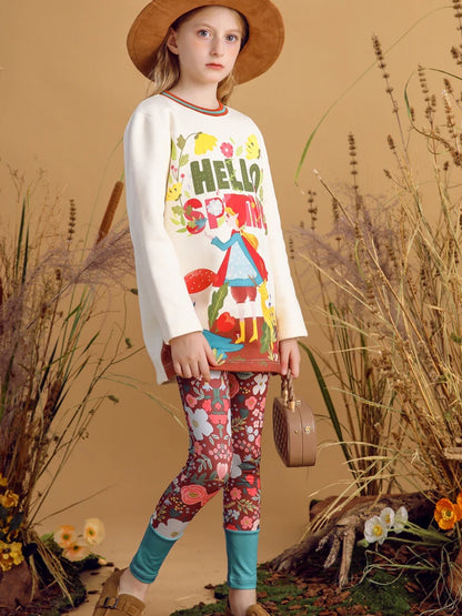 Trendy Stretch Pants with Floral Print for Girls childrensterritory