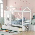 Twin Size Wood Storage Bunk Bed with Window and Roof