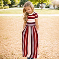 Striped Print Design Casual Summer Long Dress For Baby Girls childrensterritory