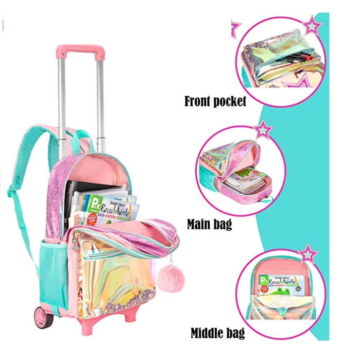 Cartoon Letter Print 16-Inch 3-Piece Set of Kids School Trolley Backpack childrensterritory