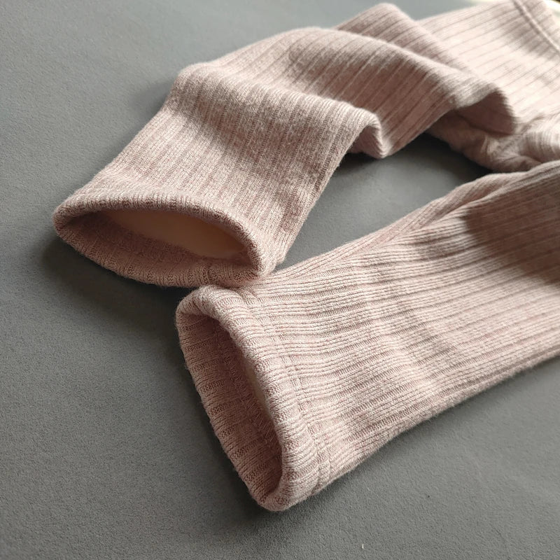 Kids Girls Warm Cotton Ribbed Leggings