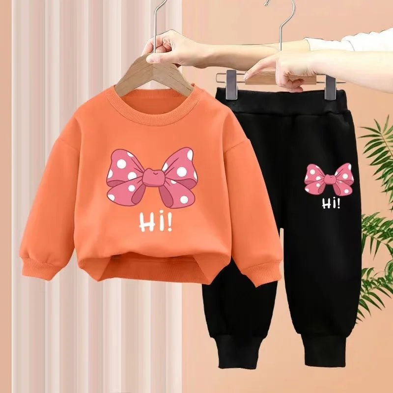 Bow Letter Printing Sweatshirt and Pants Set for Little Girls childrensterritory