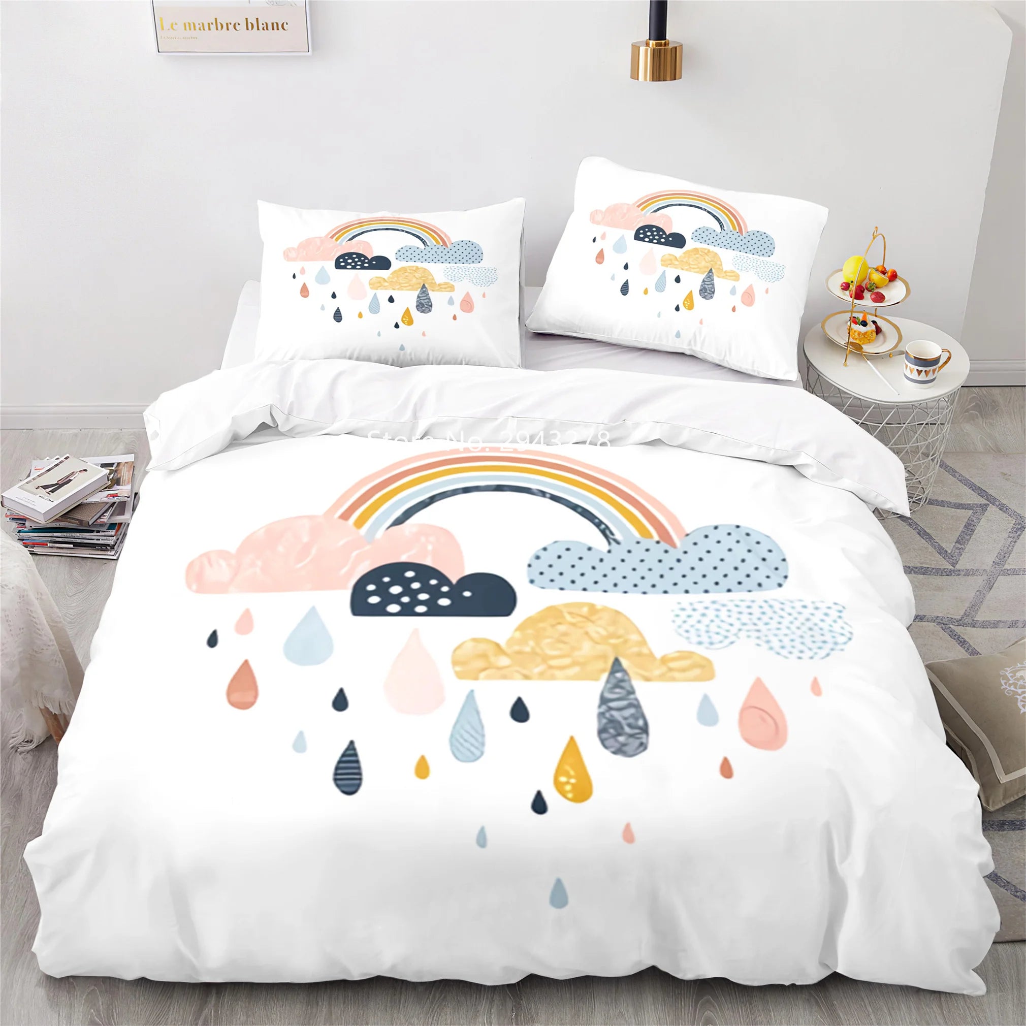 Rainbow Print Lovely Duvet Cover Pillowcase Kids Bedding Set