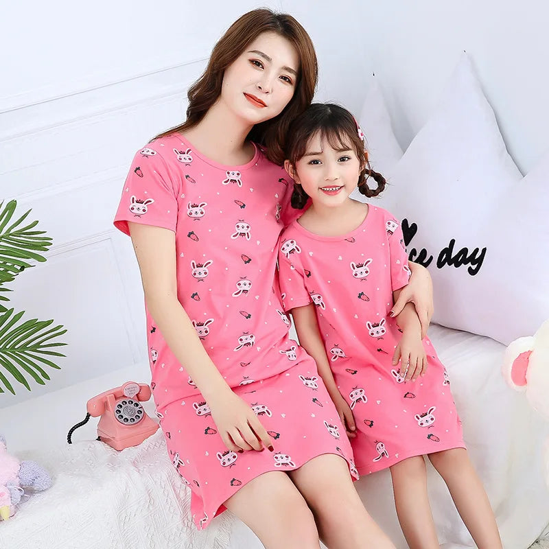 Cartoon Print Cotton Night Dress/Sleepwear for Girls