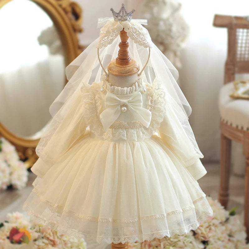 Baby Girl Fluffy Tutu Lace Design Baptism Party Dresses childrensterritory