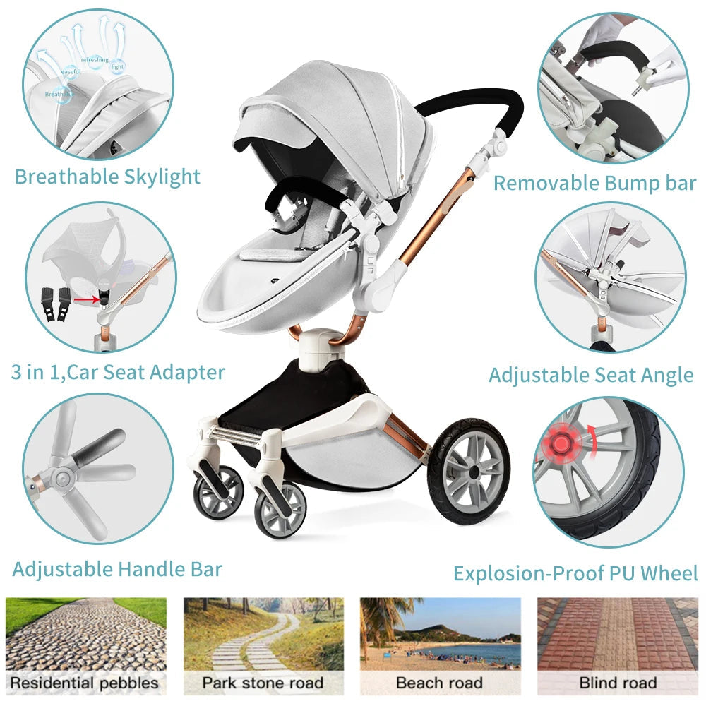 3-in-1 High Landscape Luxury Baby Stroller childrensterritory