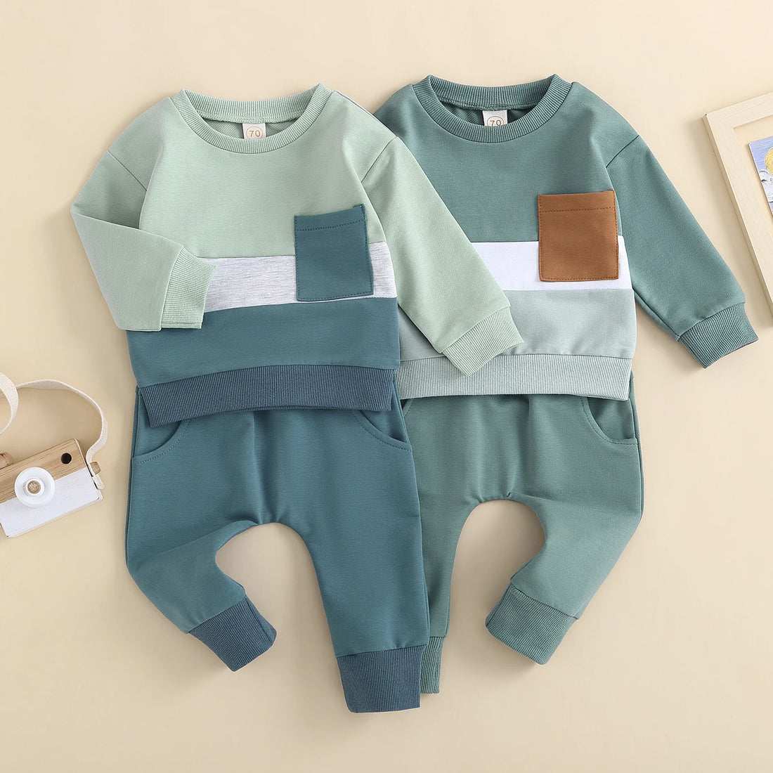 Infant Boys Contrast Color Sweatshirts and Long Pants Set