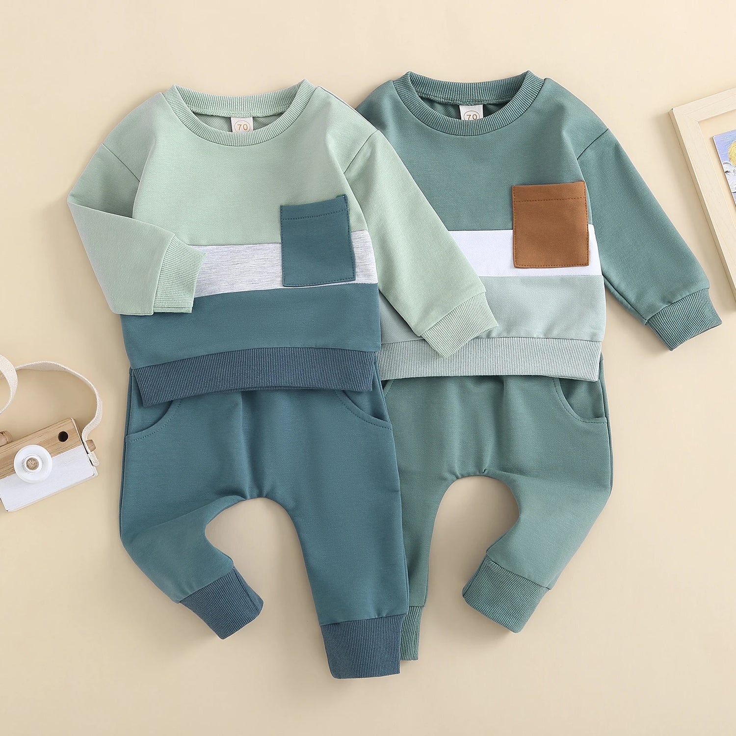 Infant Boys Contrast Color Sweatshirts and Long Pants Set